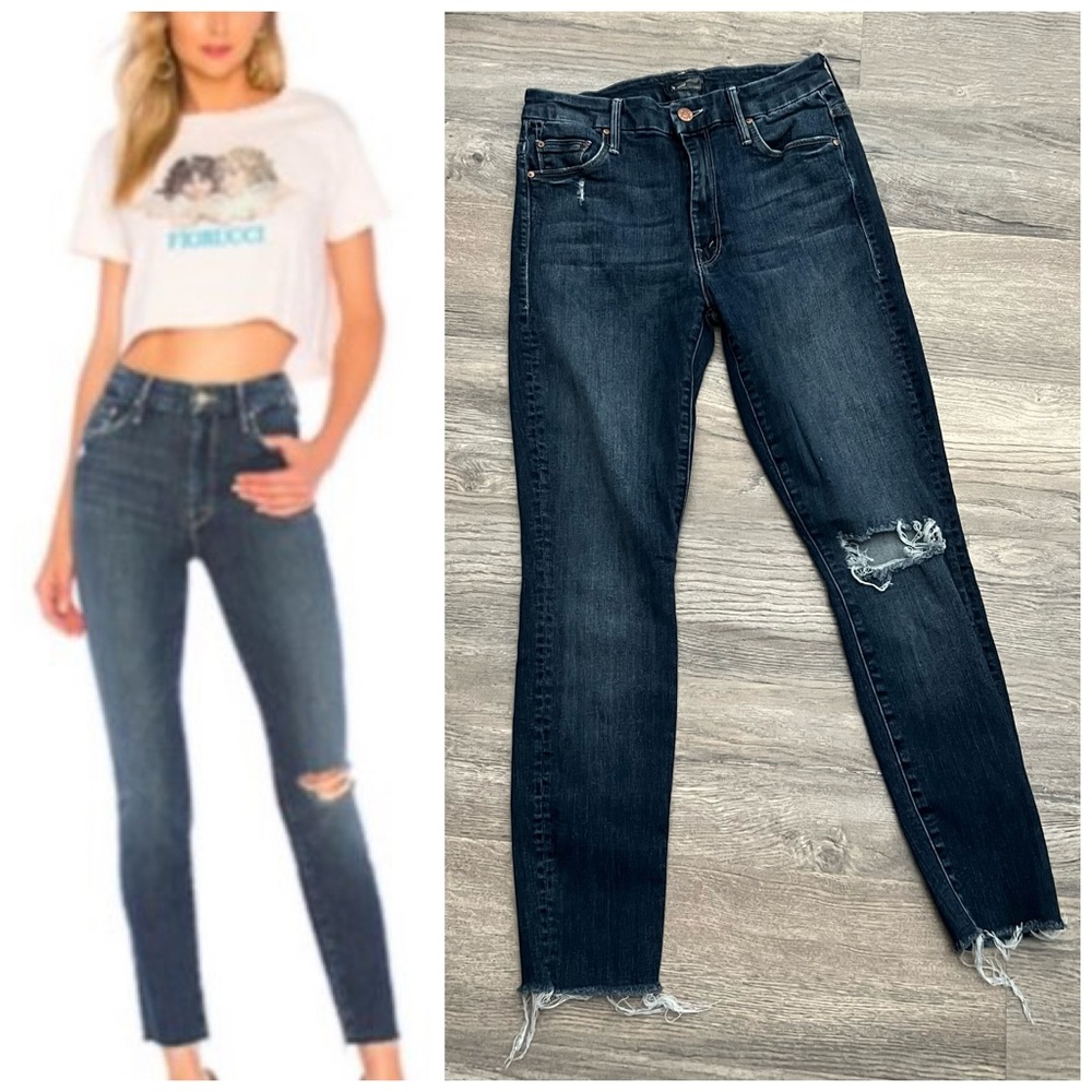 MOTHER high waisted looker ankle fray in cat attack
